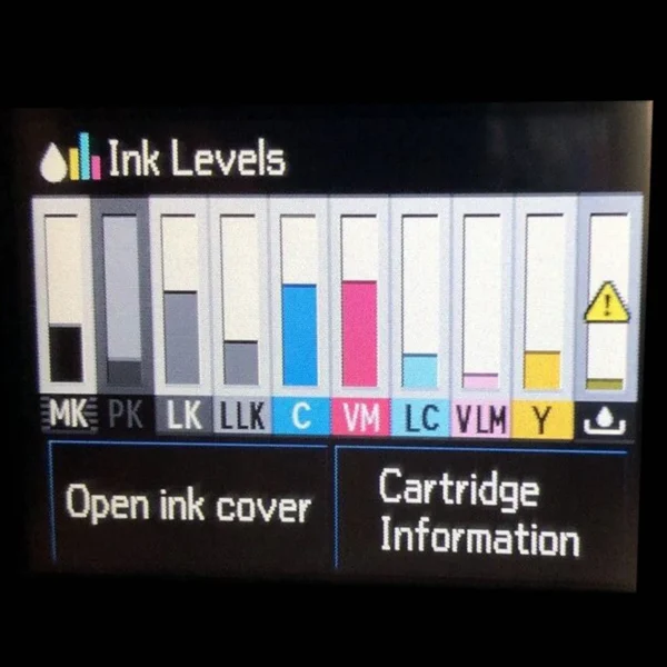 Epson P800 Printer Display Panel With Various Ink Levels