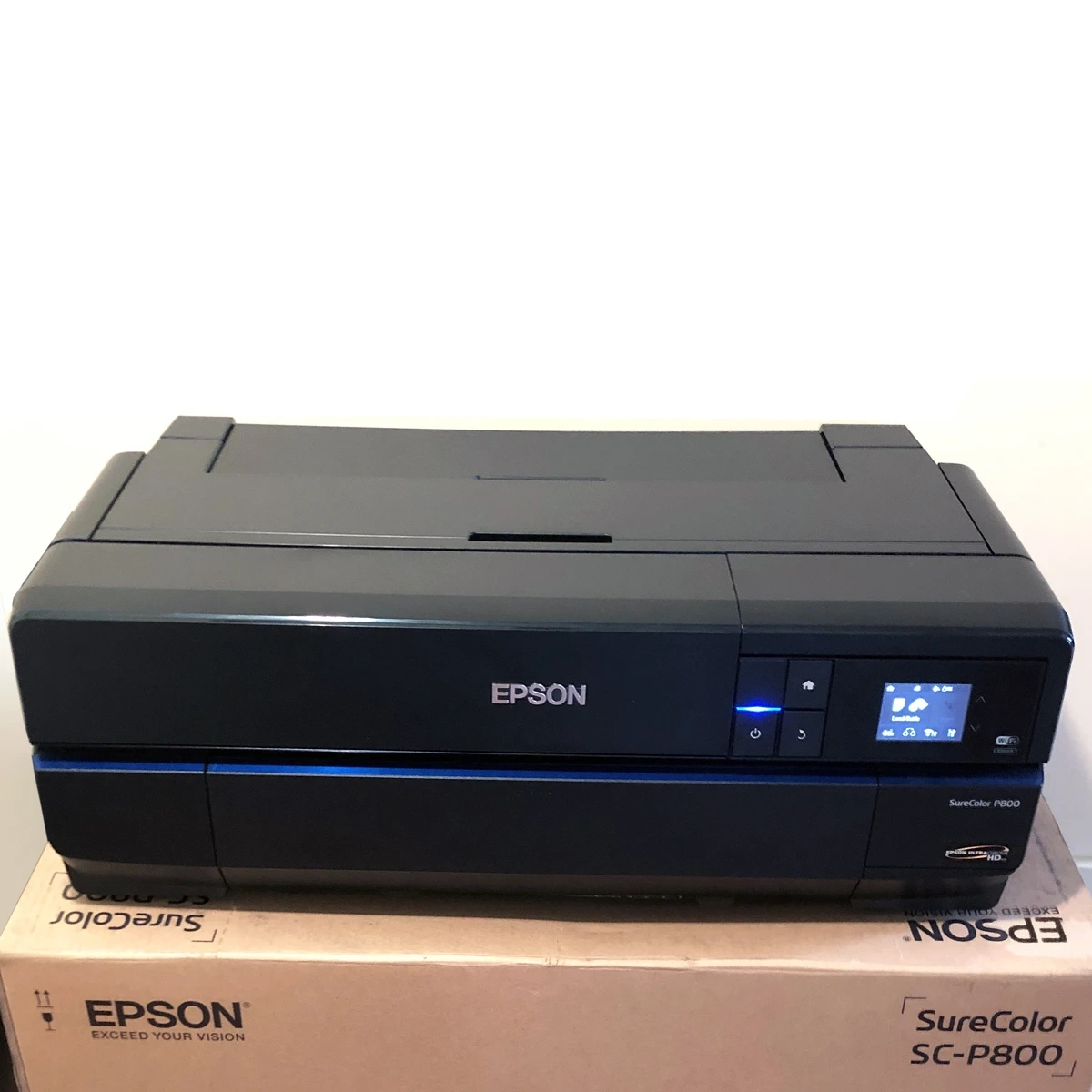 Epson SureColor P800 Printer Sitting On Epson Box