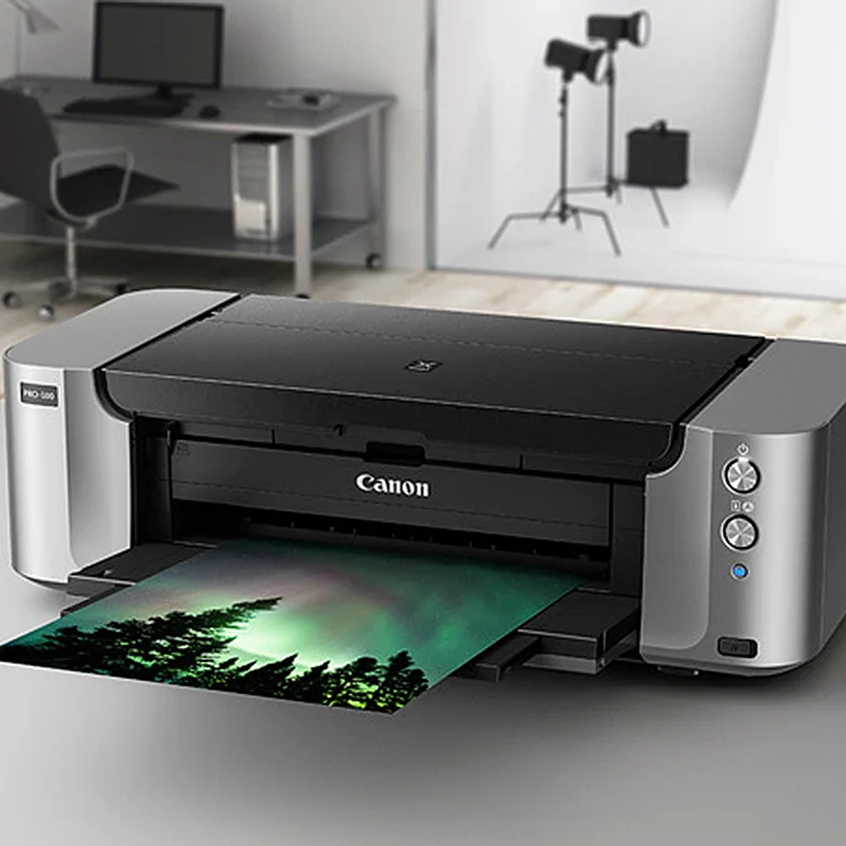 Canon Pro-100 Printer Printing Picture Of Aurora Borealis