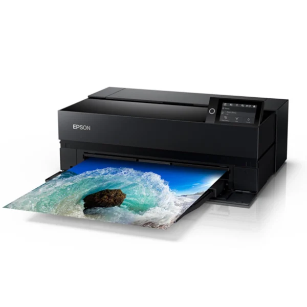 epson p900 printer printing picture of ocean wave hitting rock vibrant other angle